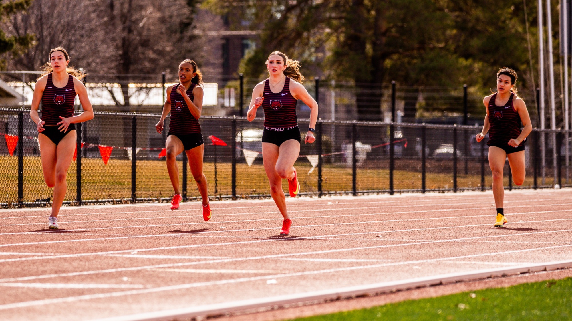 Women's track and field action shot 