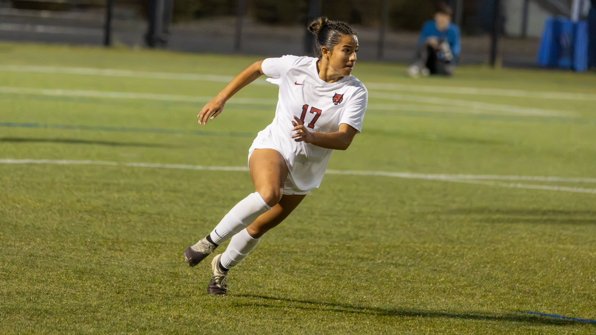 Marissa Dabillo chasing down ball handler during 0-0 draw vs Western Washington.
