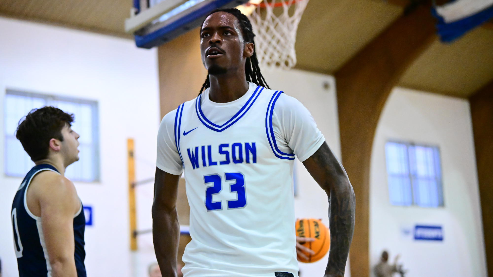 Armani Jones stares at a teammate after a big play.