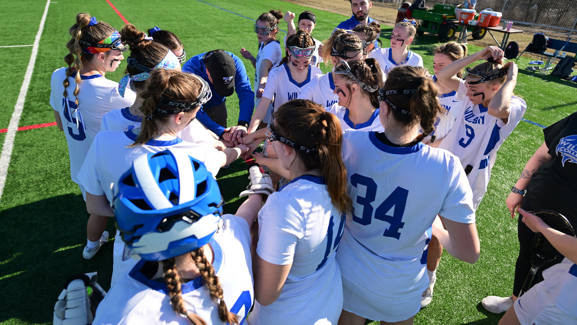 The team huddles during pregame.
