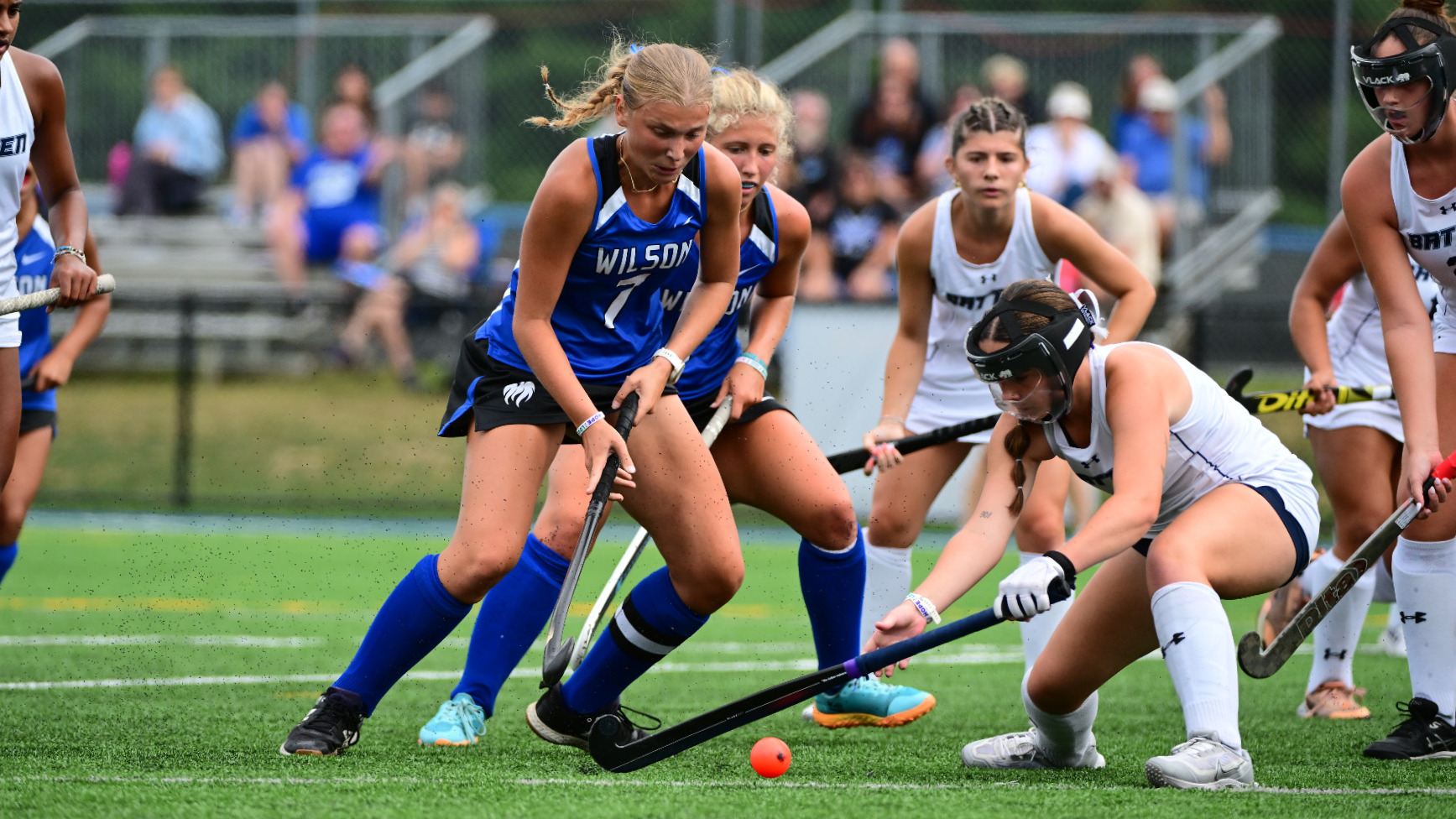 Kate Seymour battles for possession