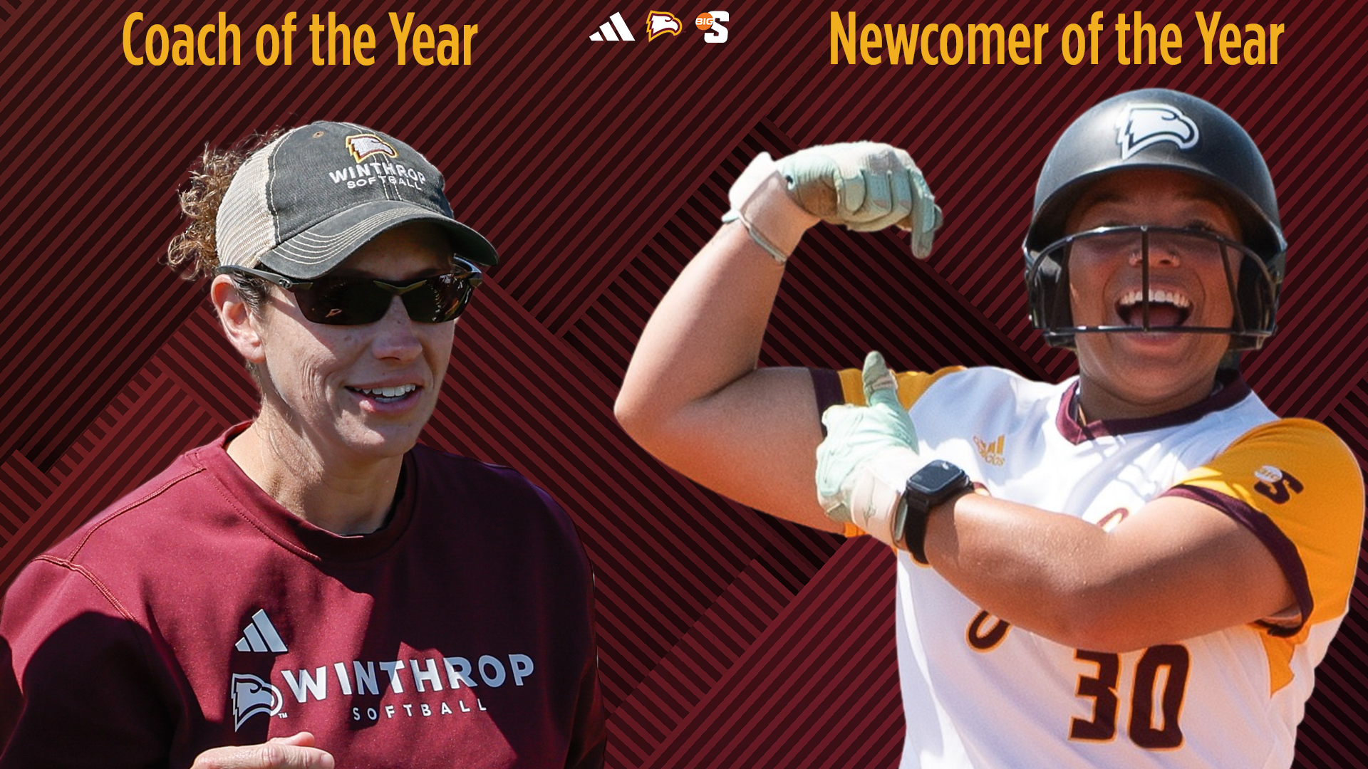 Head Softball Coach Kendall Fuller and Darrah Nickens Big South Honors Graphic