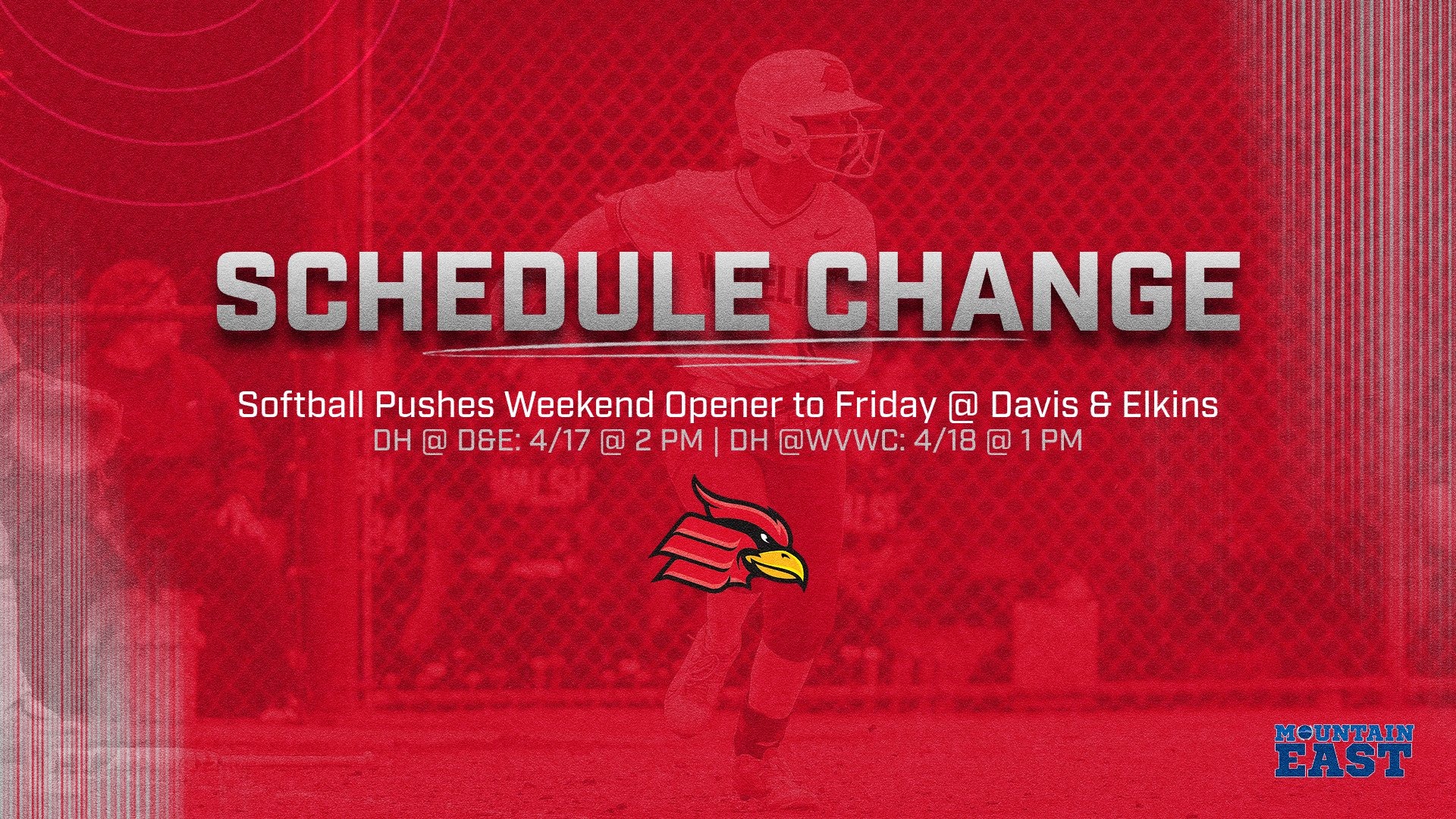Softball Schedule Change 4/19