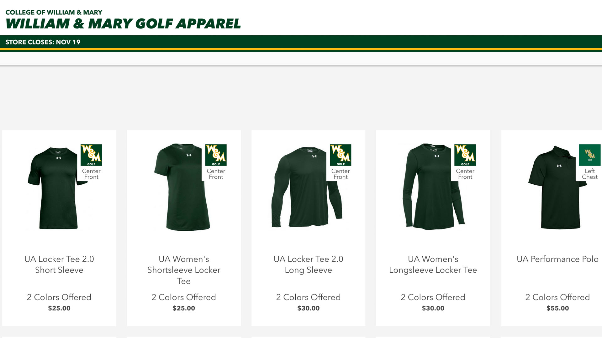 Tribe Golf Apparel Store Open Through Nov. 19 William & Mary Athletics