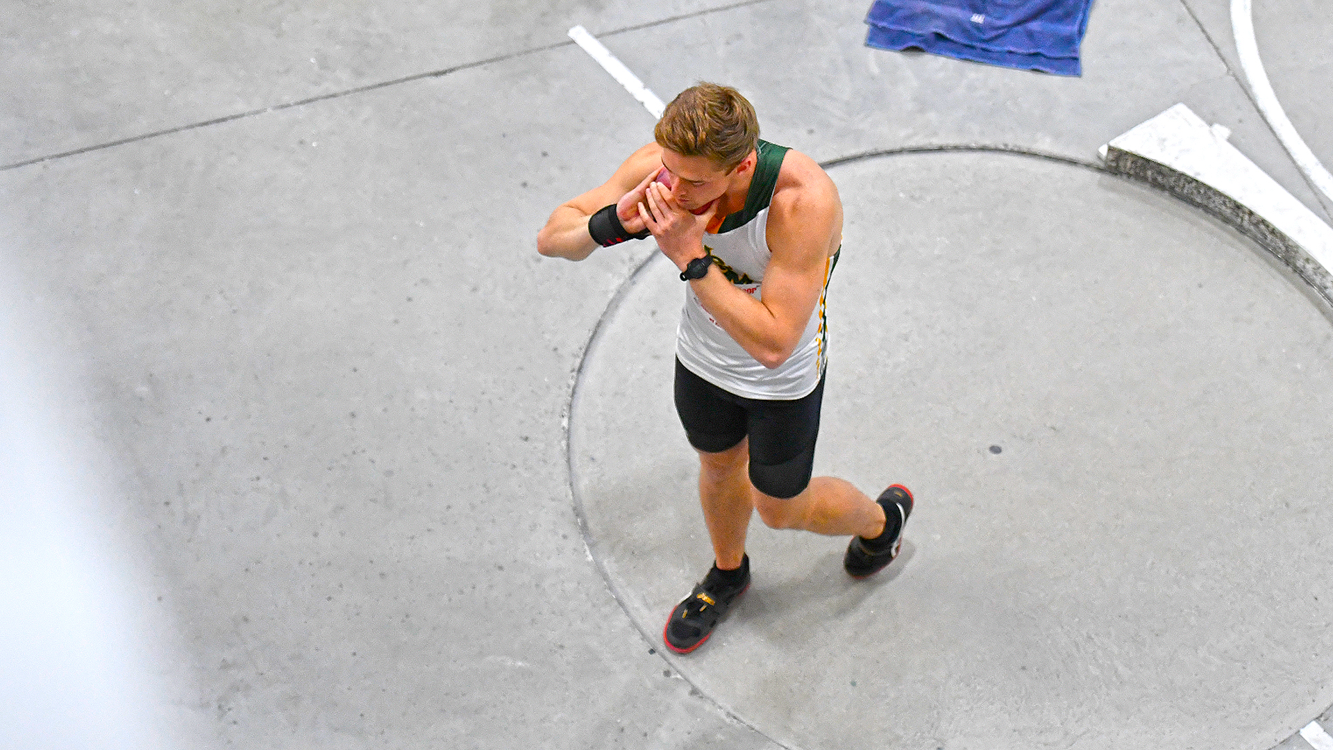 overhead view of Daniel L throwing in the IC4A Champs