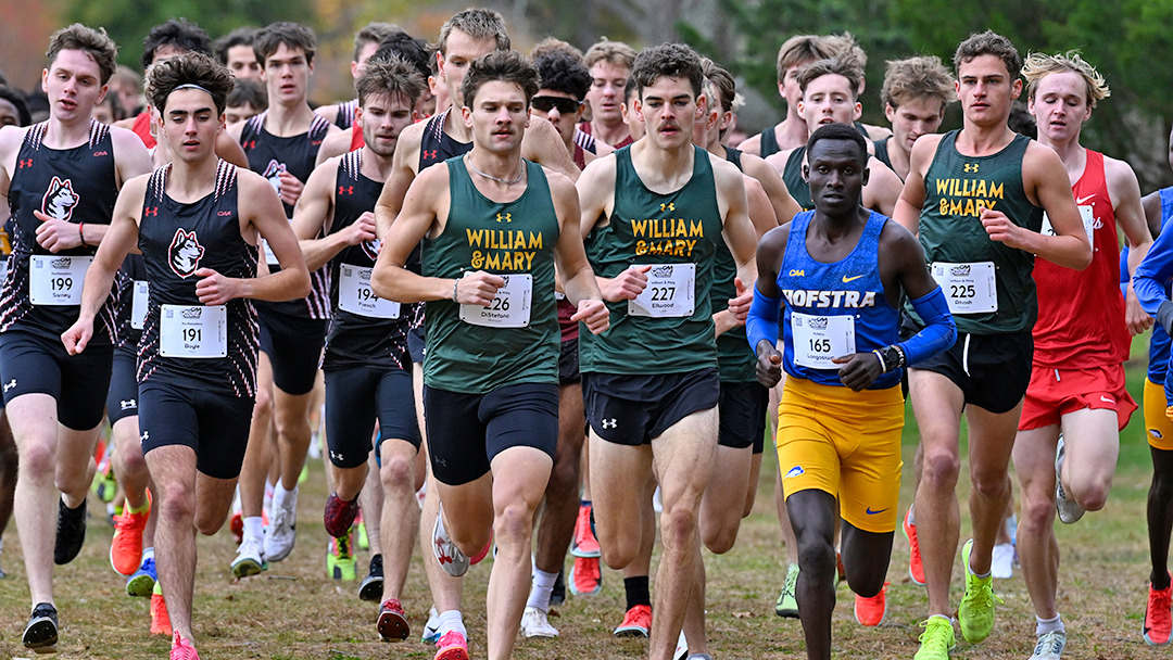 W&M's Brendan DiStefano and Luke Ellwood lead a pack of runners at the CAA Championships. 