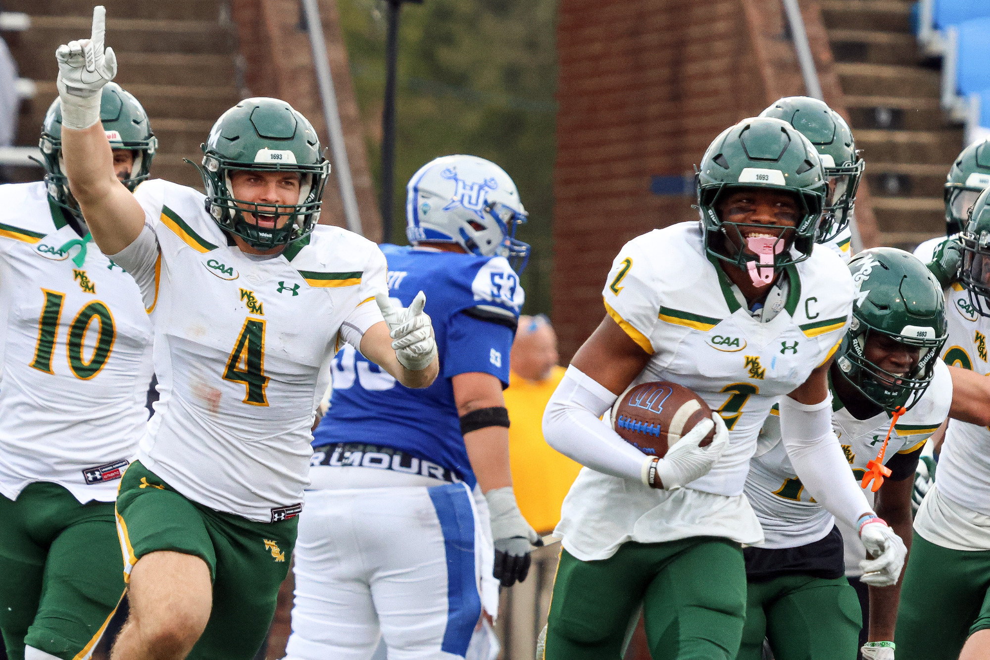 Luke Banbury and Jalen Jones celebrate a turnover at Hampton