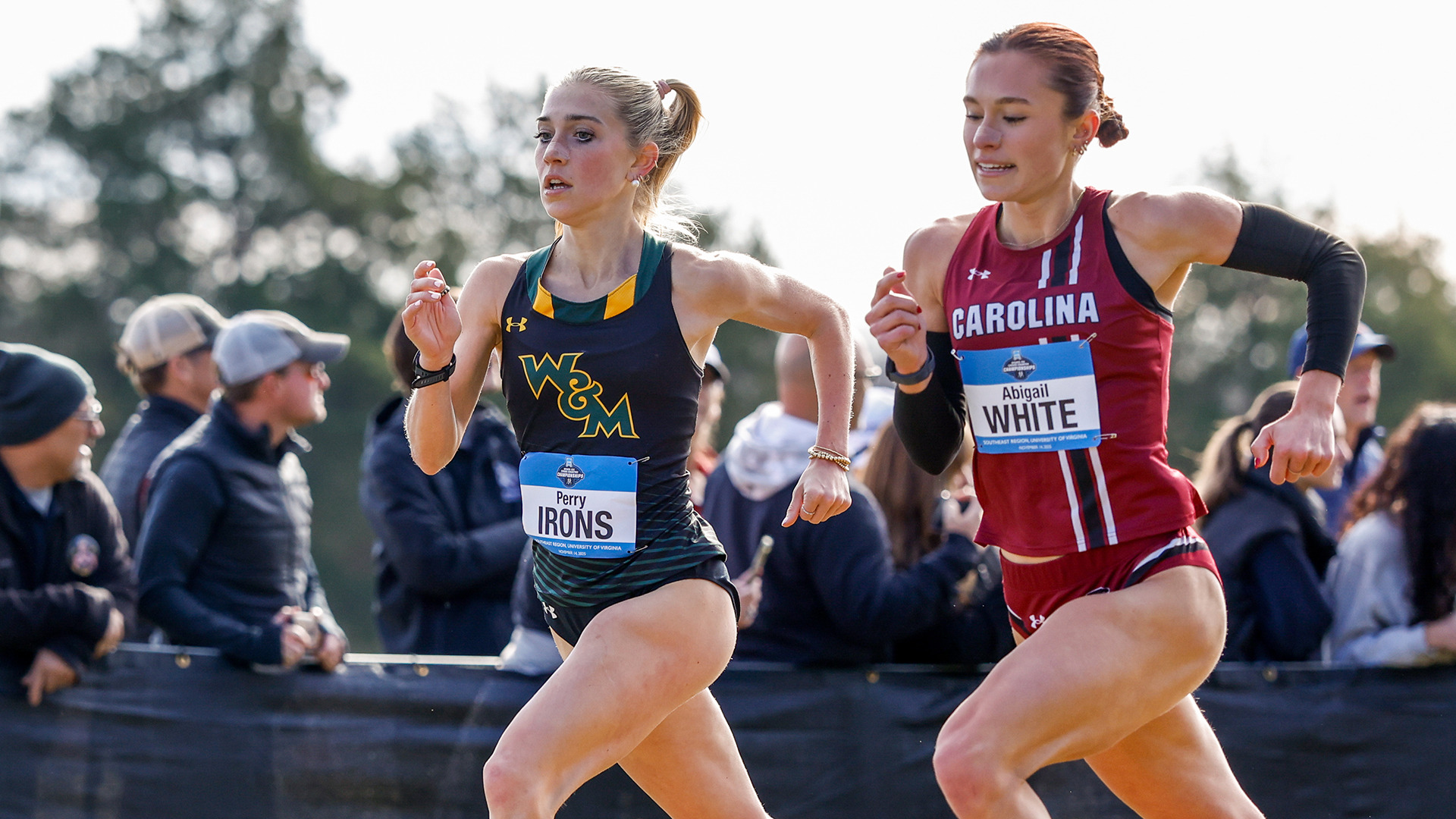 Perry Irons races against a runner from South Carolina at the NCAA Southeast Regional. 