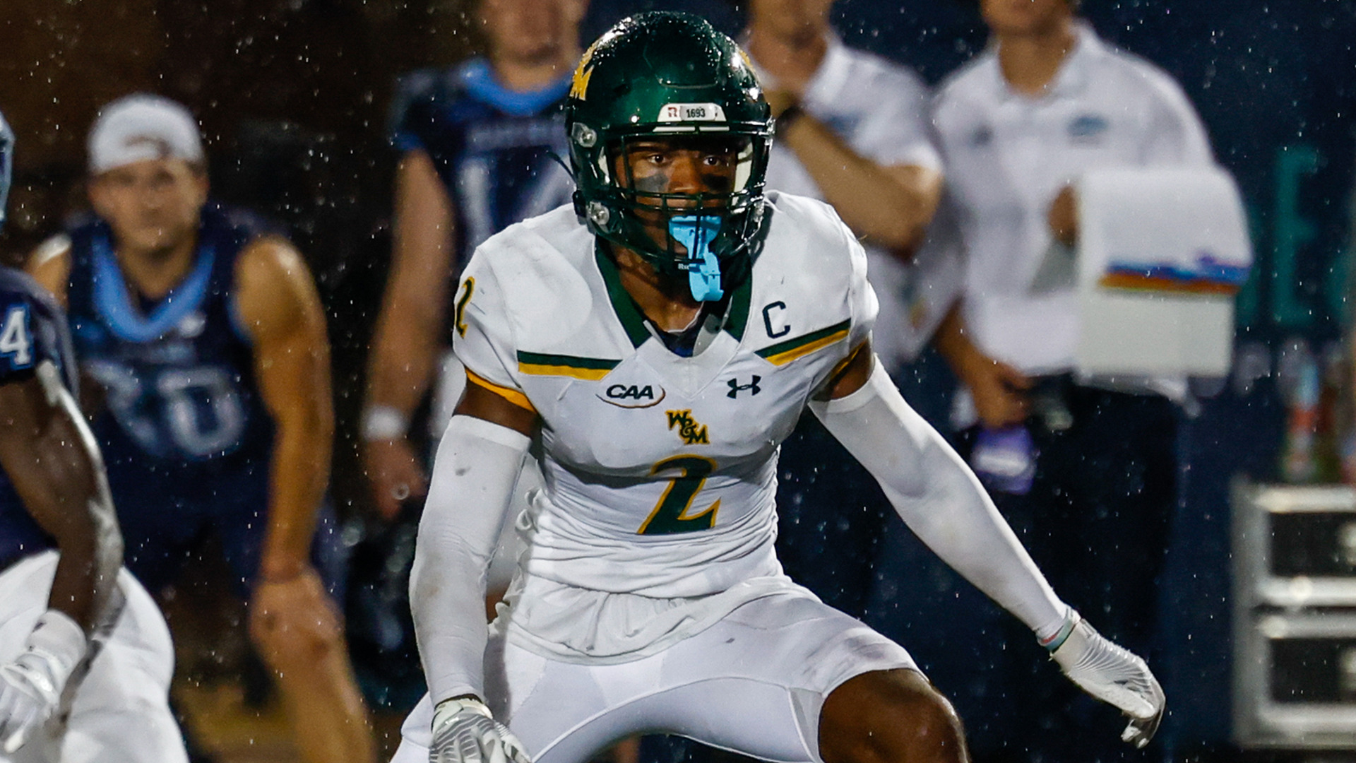 Jalen Jones prepares to cover an opposing team's wide receiver