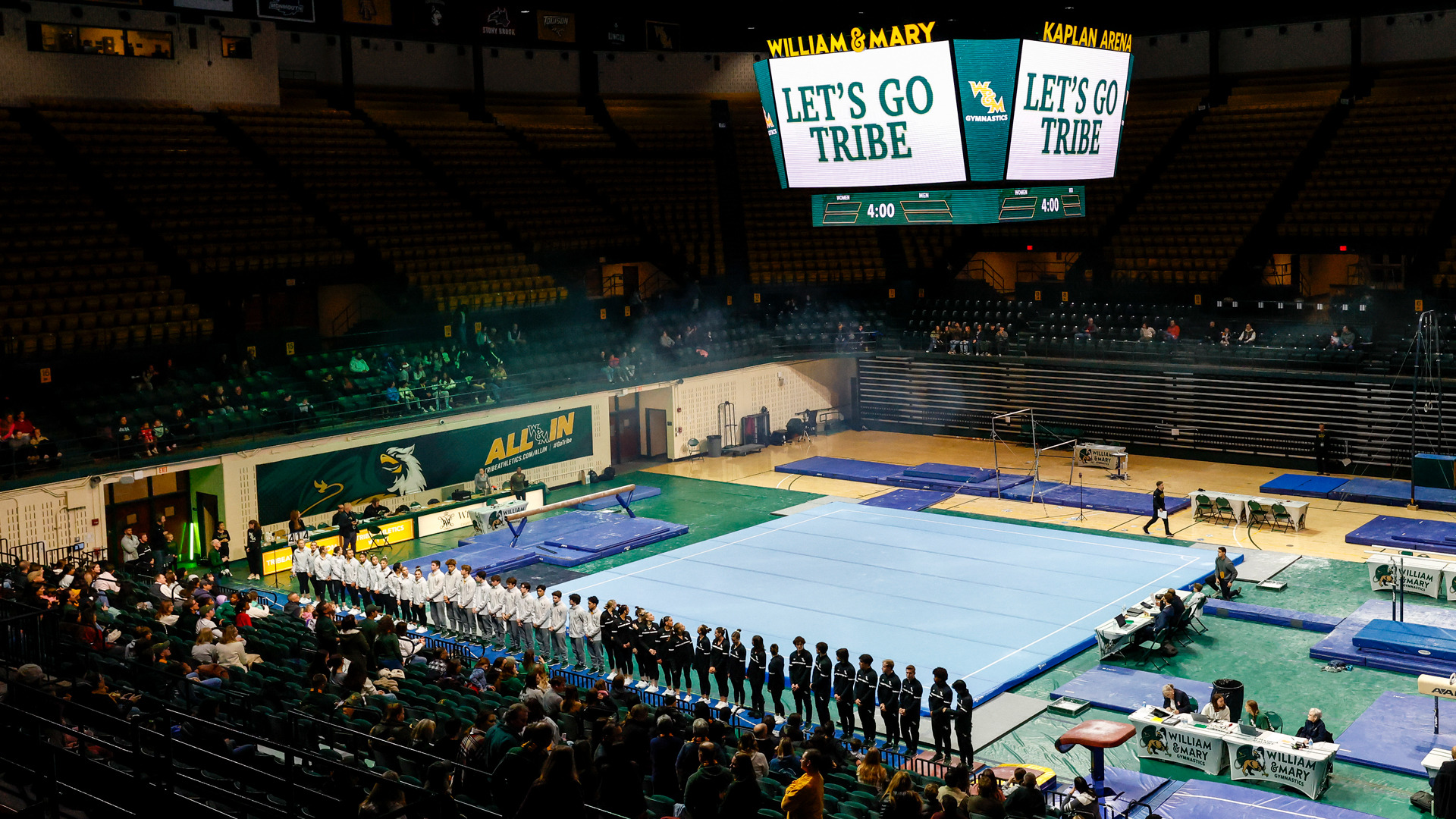 Wide angle photo of Kaplan Arena prior to a gymnastics meet