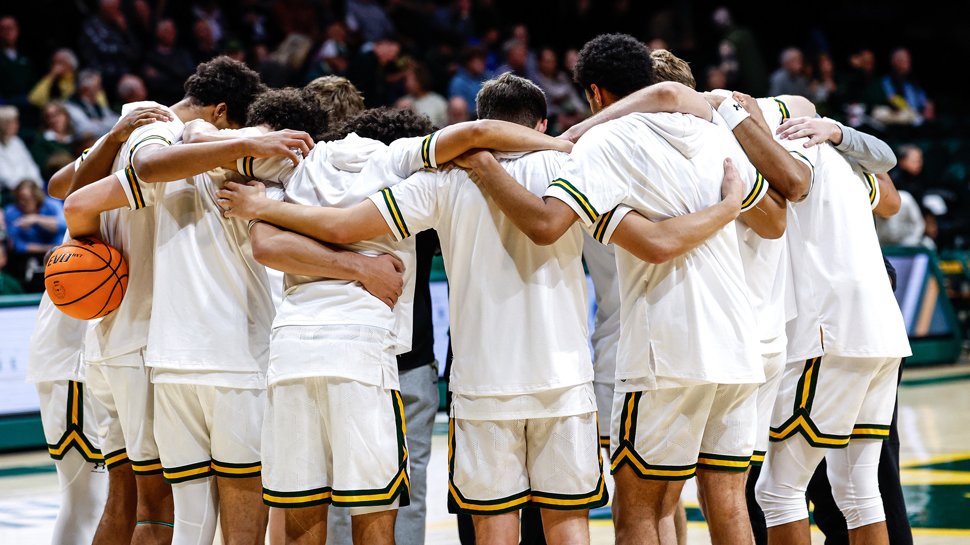 The Tribe huddles up at the free throw line following warmups prior to opening tip vs. Old Dominion. 