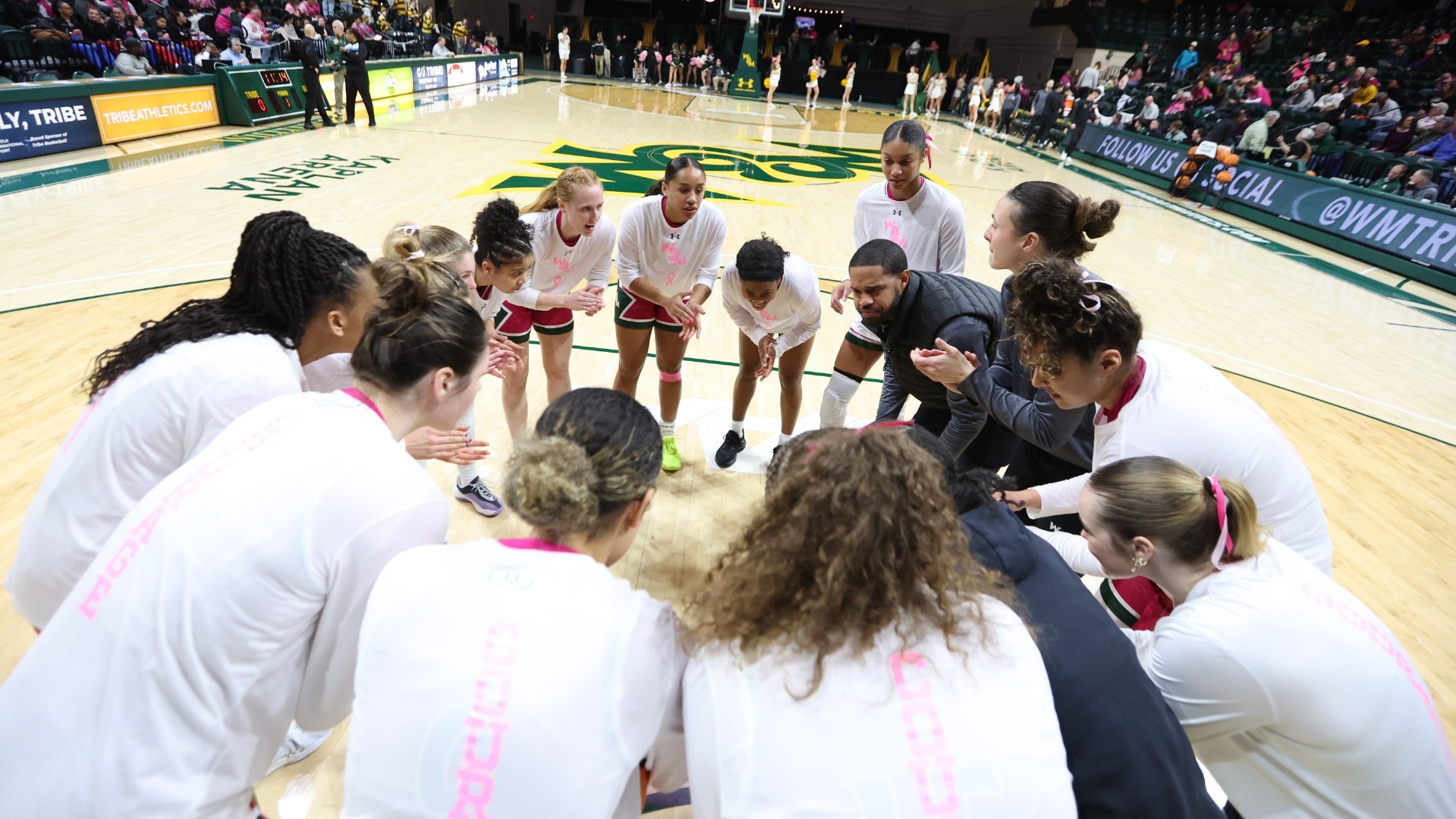 Women's basketball pregame huddle