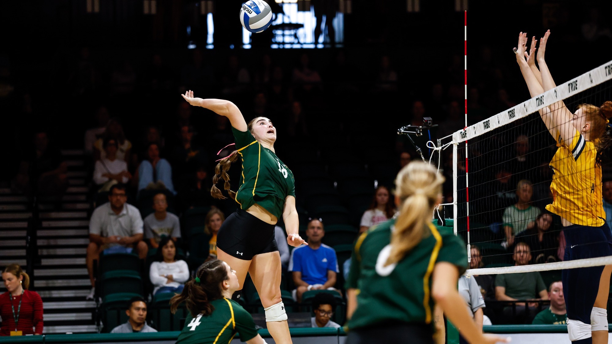 Devereaux Hoxsie goes for a kill against North Carolina A&T on Oct. 10, 2026 at Kaplan Arena.