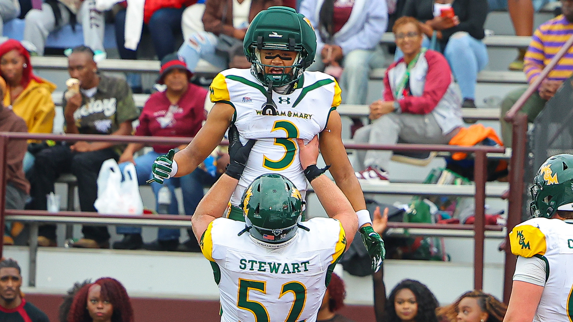 Alfred Honesty celebrates a touchdown at NCCU