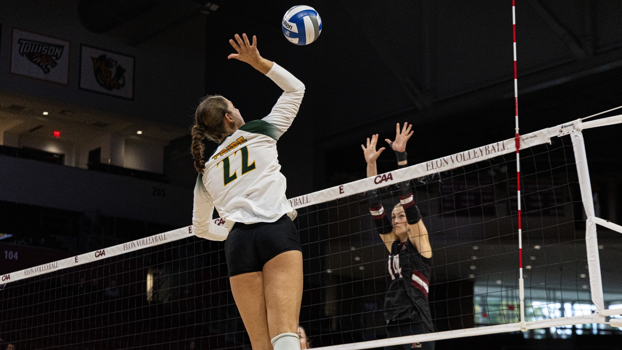 Olivia Westfort goes for a kill in a win against Elon on Oct. 17, 2026 at the Schar Center.