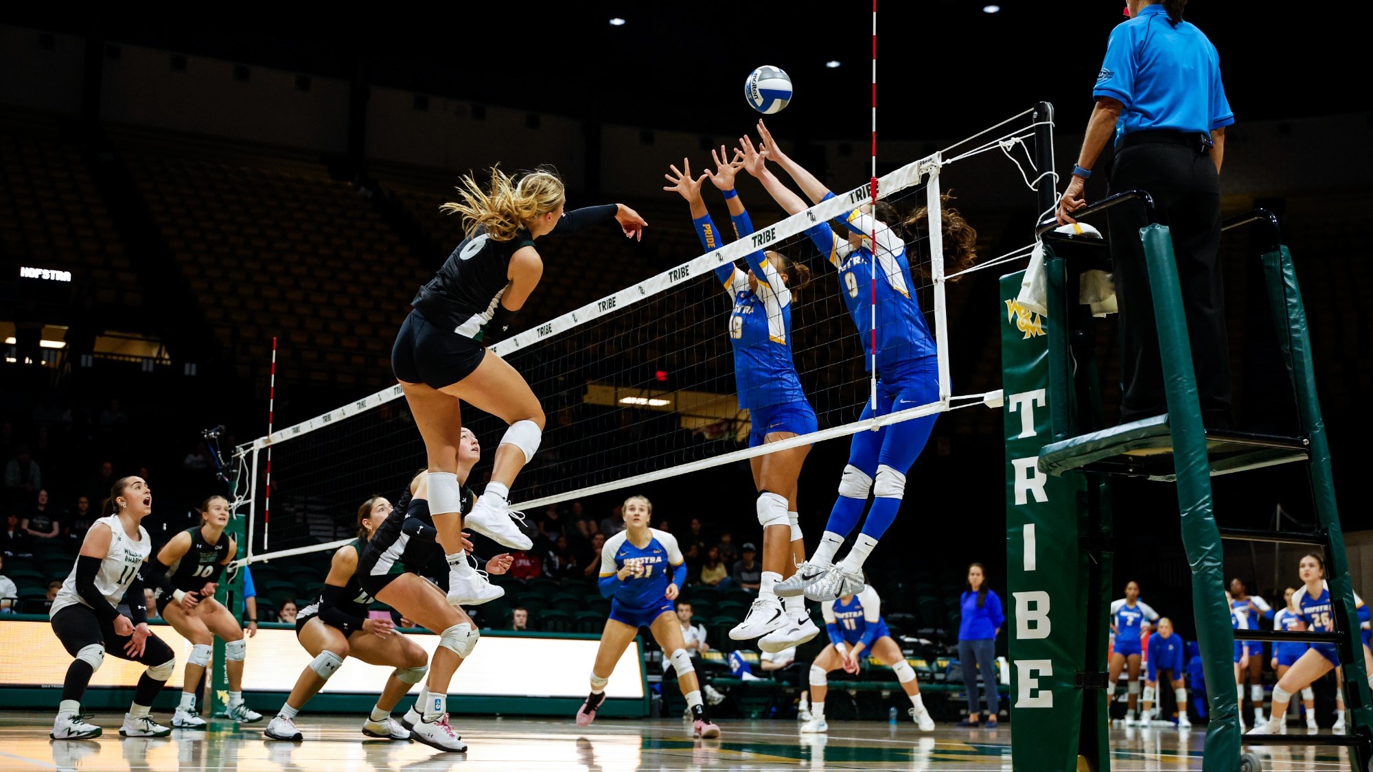 Sophia Van Name attempts a kill against Hofstra on Oct. 22, 2026 at Kaplan Arena.