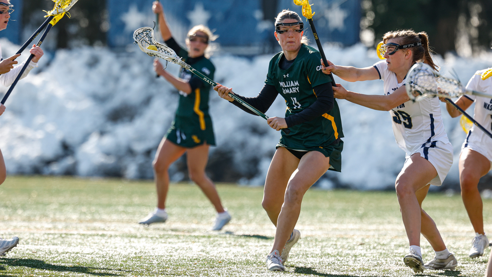 Finley Hoffman prepares to take a shot during a game at George Washington