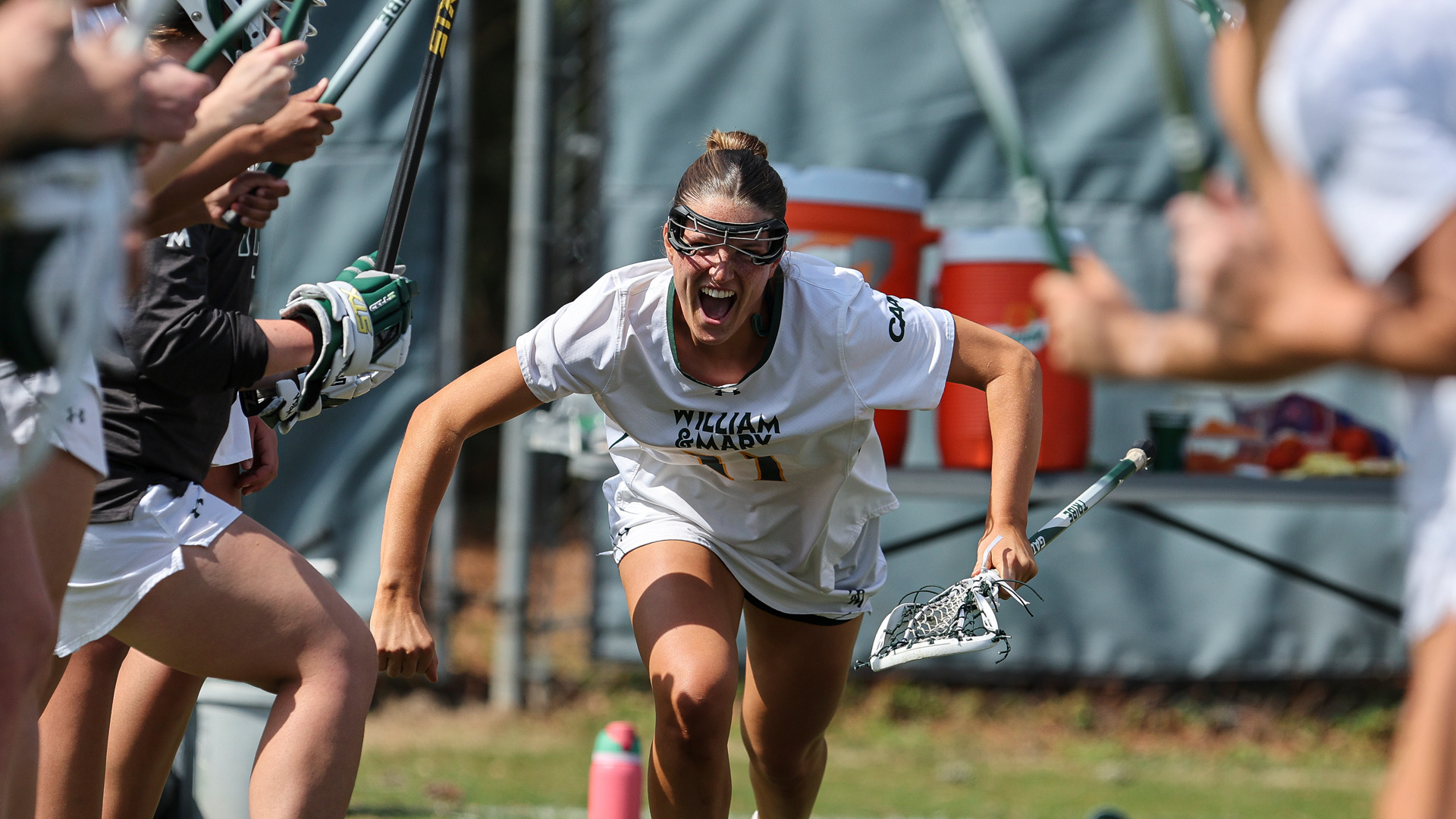Finley Hoffman runs towards the field during pregame introductions