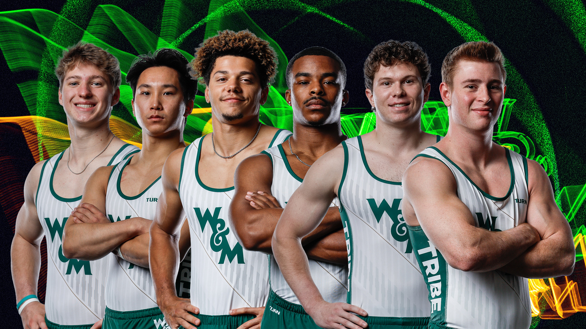 W&M men's gymnastics seniors standing together