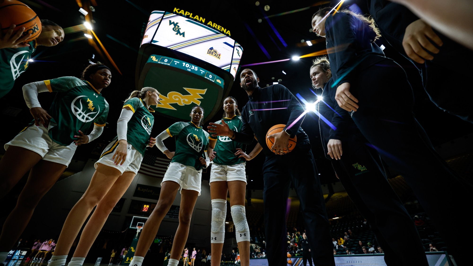 W&M women's basketball team huddle