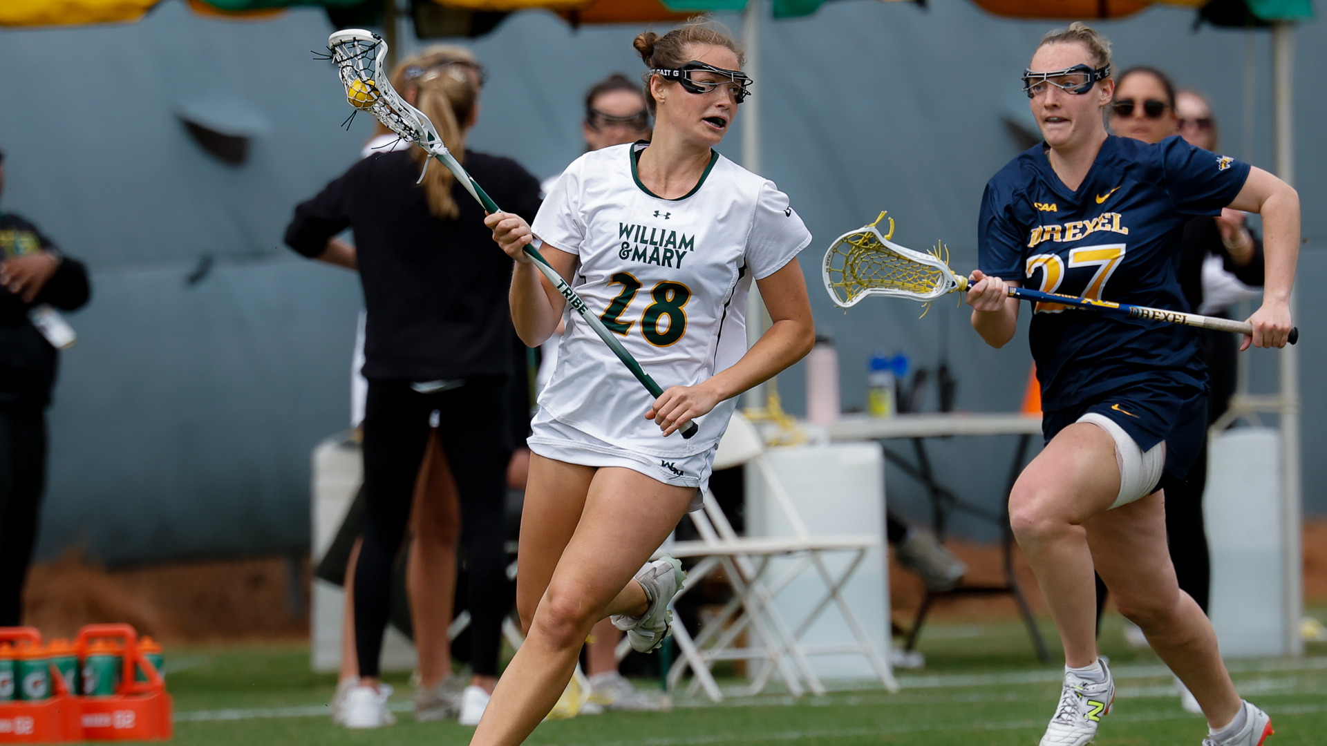 Anna Armstrong runs down the field with the ball during a game against Drexel