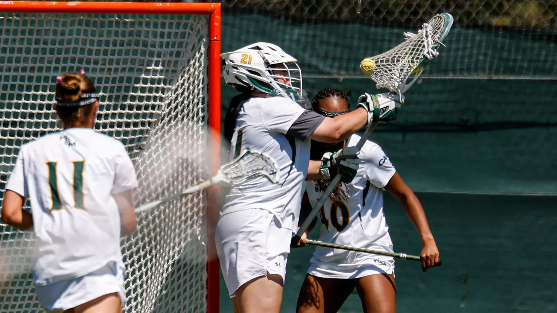 Anna Lopez makes a save during a home game versus Stony Brook