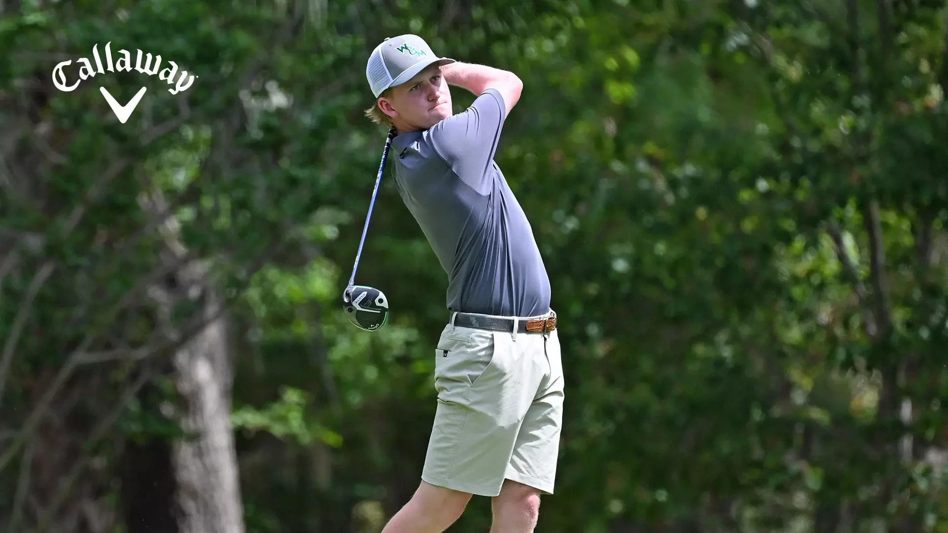 Talon Dingledine watches his drive go down the fairway after his poses on the tee in the opening round of the CAA Championships. Dingledine shot an opening round 69 (-3) and sits in ninth place. 