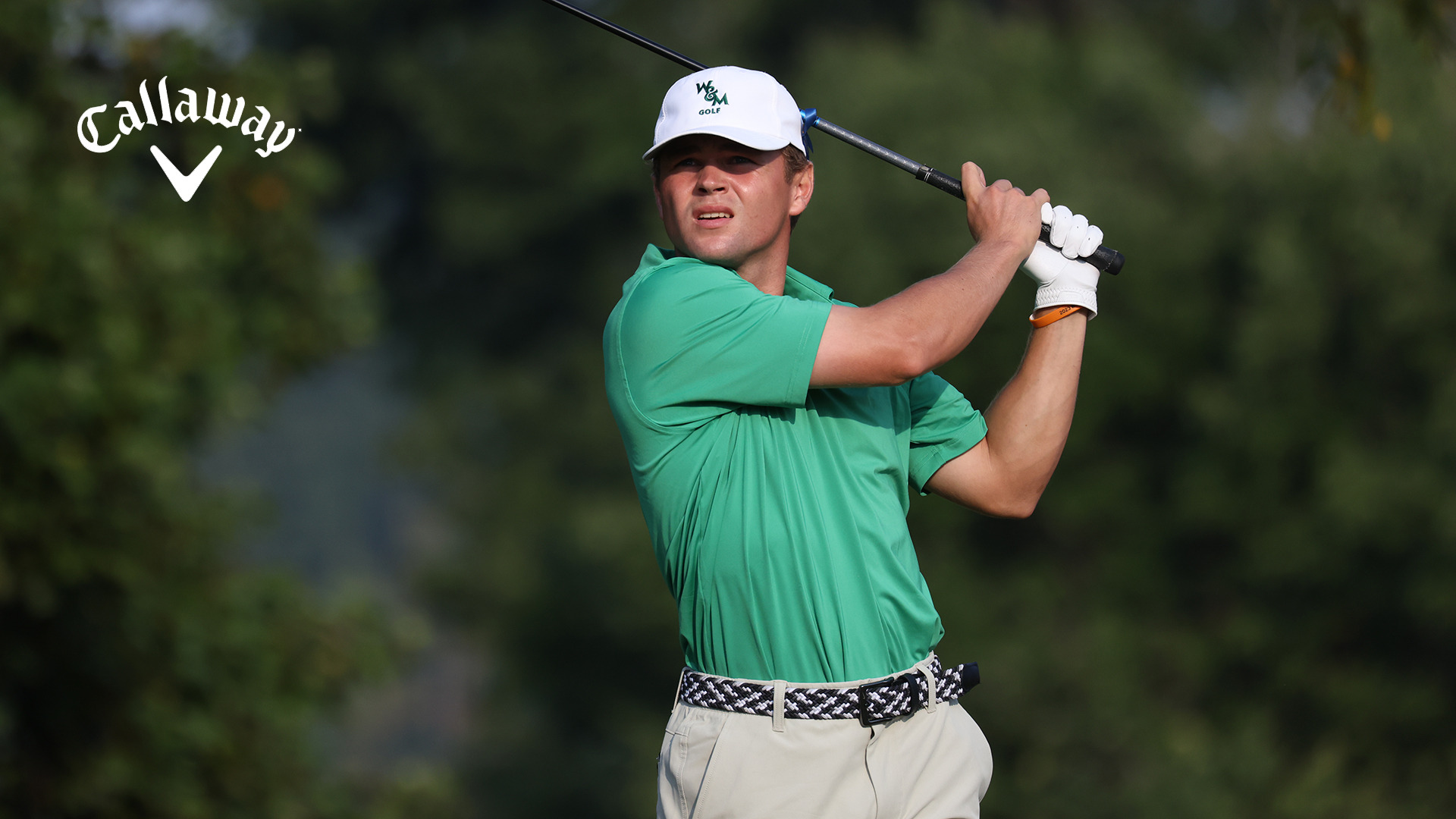 Matthew Monastero watches his tee shot after hitting driver during a practice round at the UNCG Tournament during the fall