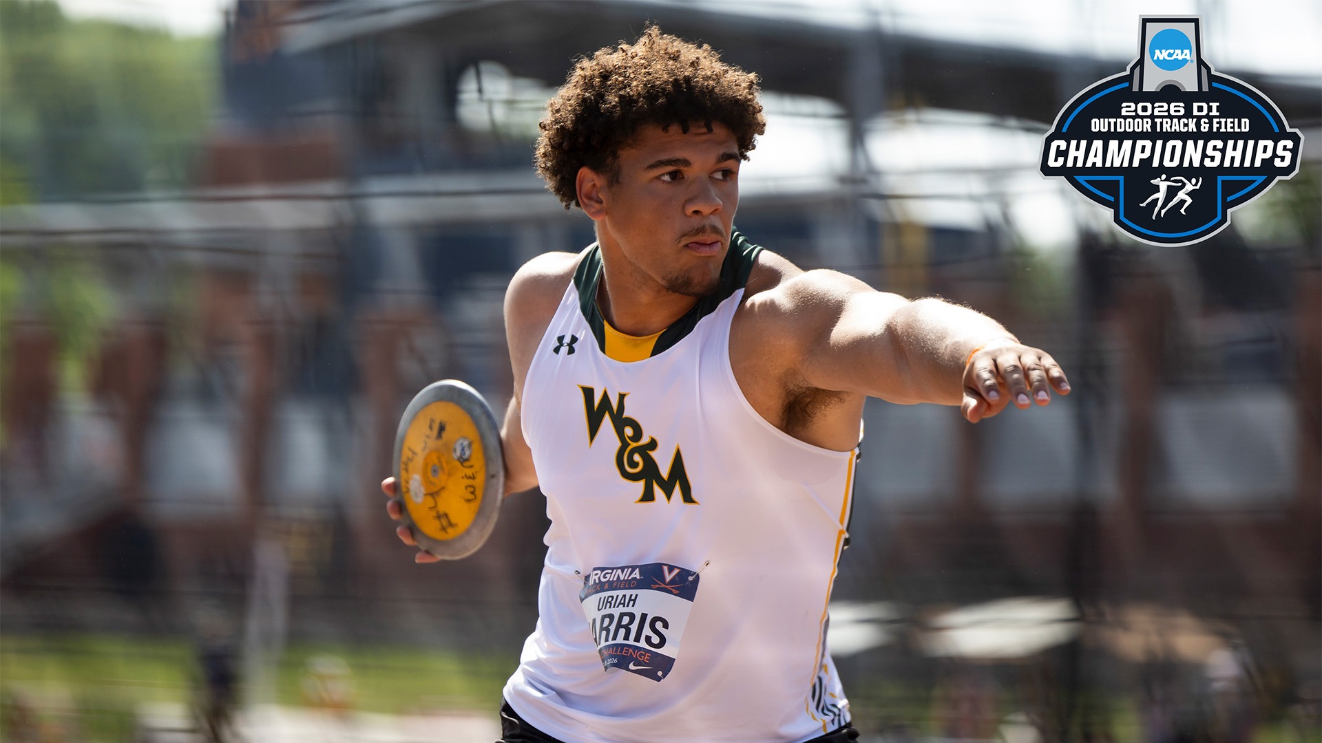Uriah Harris competing at the Virginia Challenge in April throwing a discus