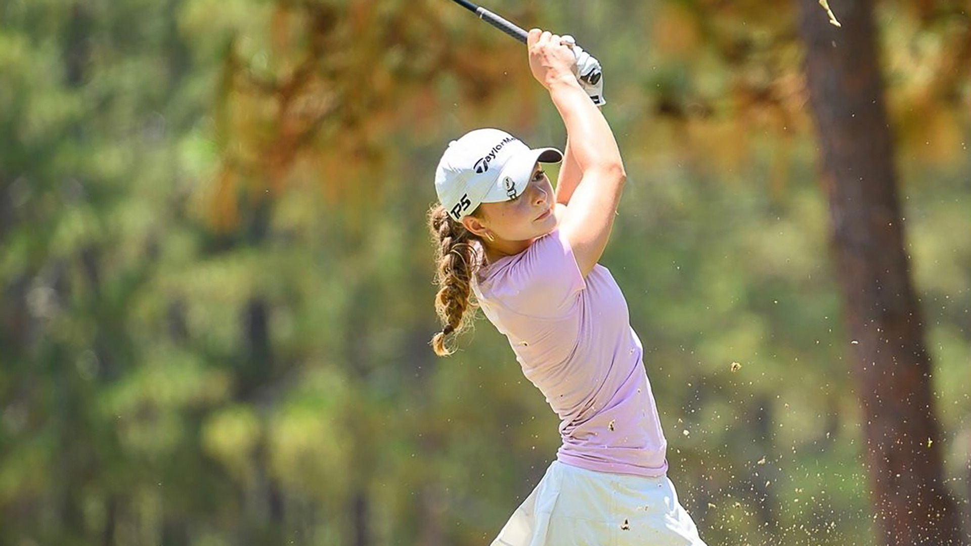 W&M women's golf signee Abigail Avallone follows through after hitting an iron during a round. Avallone is one of three freshmen joing the Tribe for the 2026-27 season. 