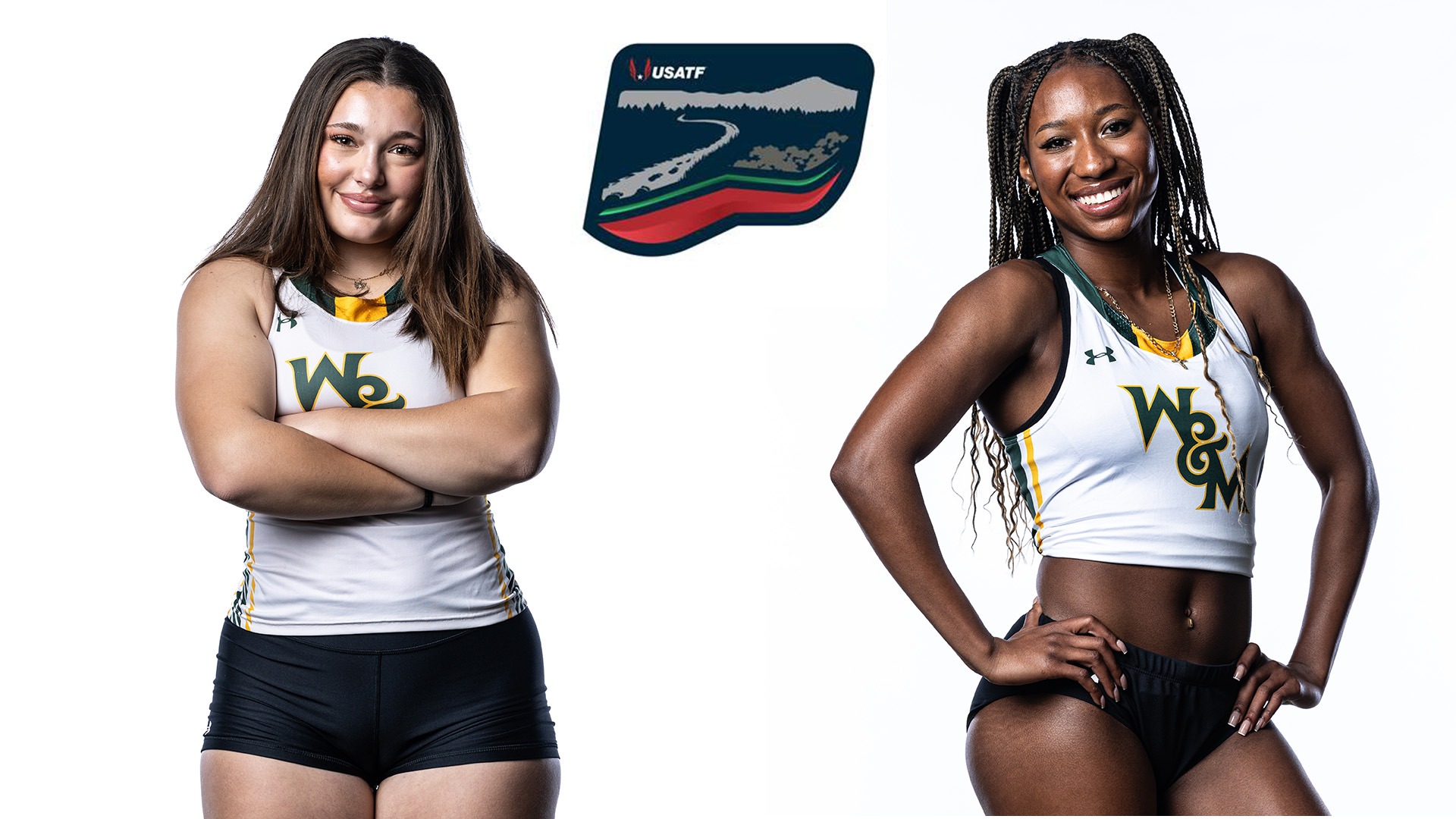 Amelia Bawcome and Kennedy Reynolds with the 2026 USATF U20 Outdoor Championships Logo