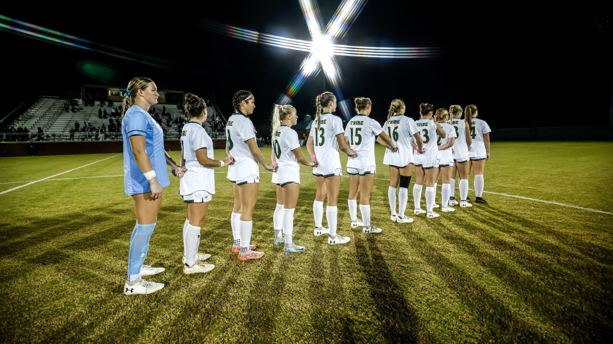 Women's soccer lining up before the game vs. Elon on 10/30/25