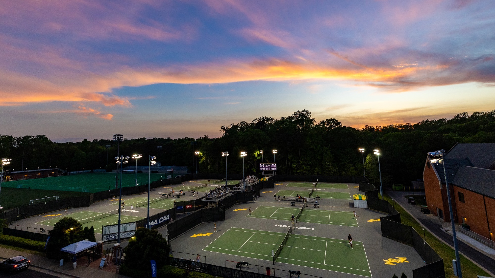 Mackesy Tennis Center during sunset at the CAA Championships