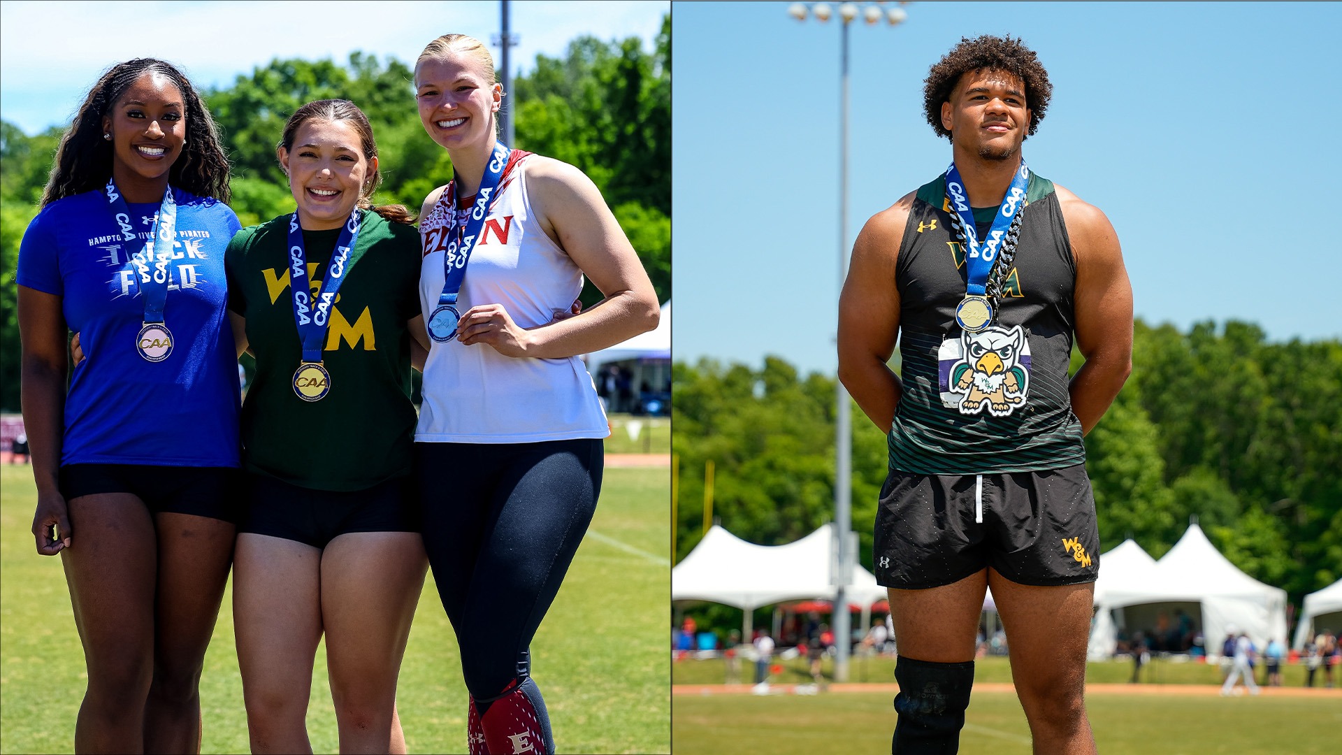 Amelia Bawcombe and Uriah Harris receiving their gold medals at the CAA Championships in May
