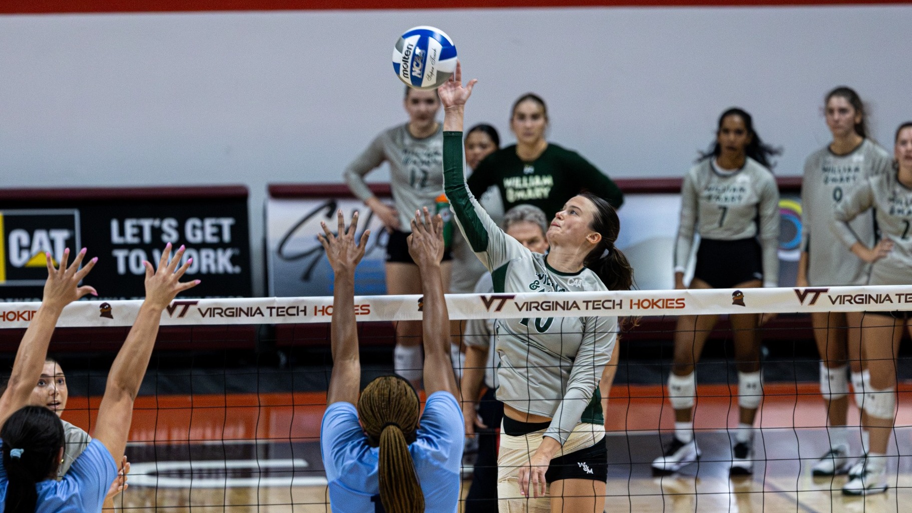 William & Mary's Audrey Brcka makes an attack in a game against Kent State in Blacksburg, Va. on Aug. 29, 2026.