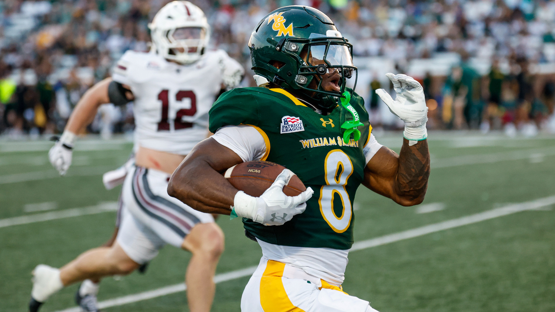 Andrew King runs down the field at Zable Stadium during a game versus Fordham