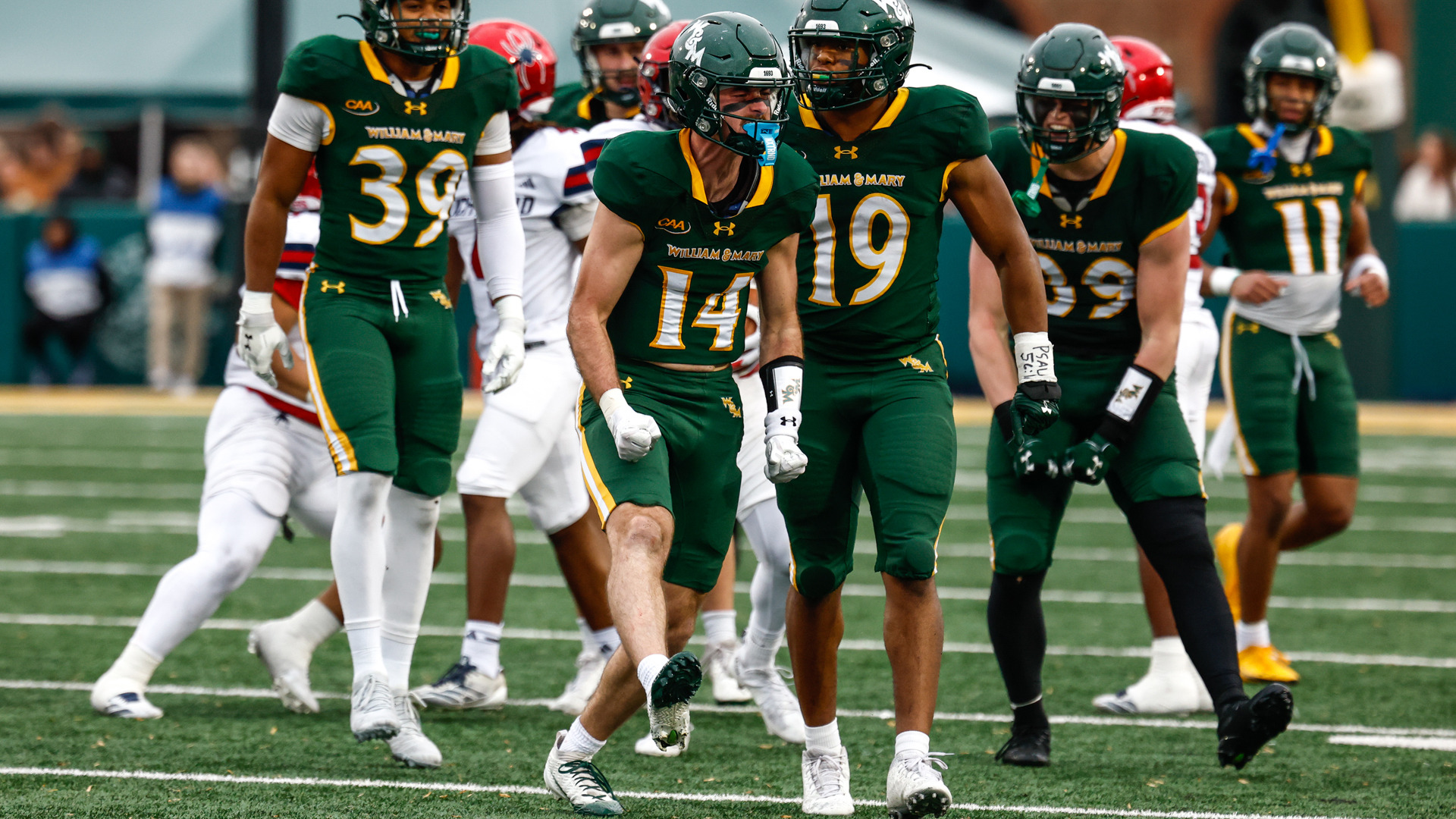 Garrett Robertson celebrates during a game againt Richmond at Zable Stadium