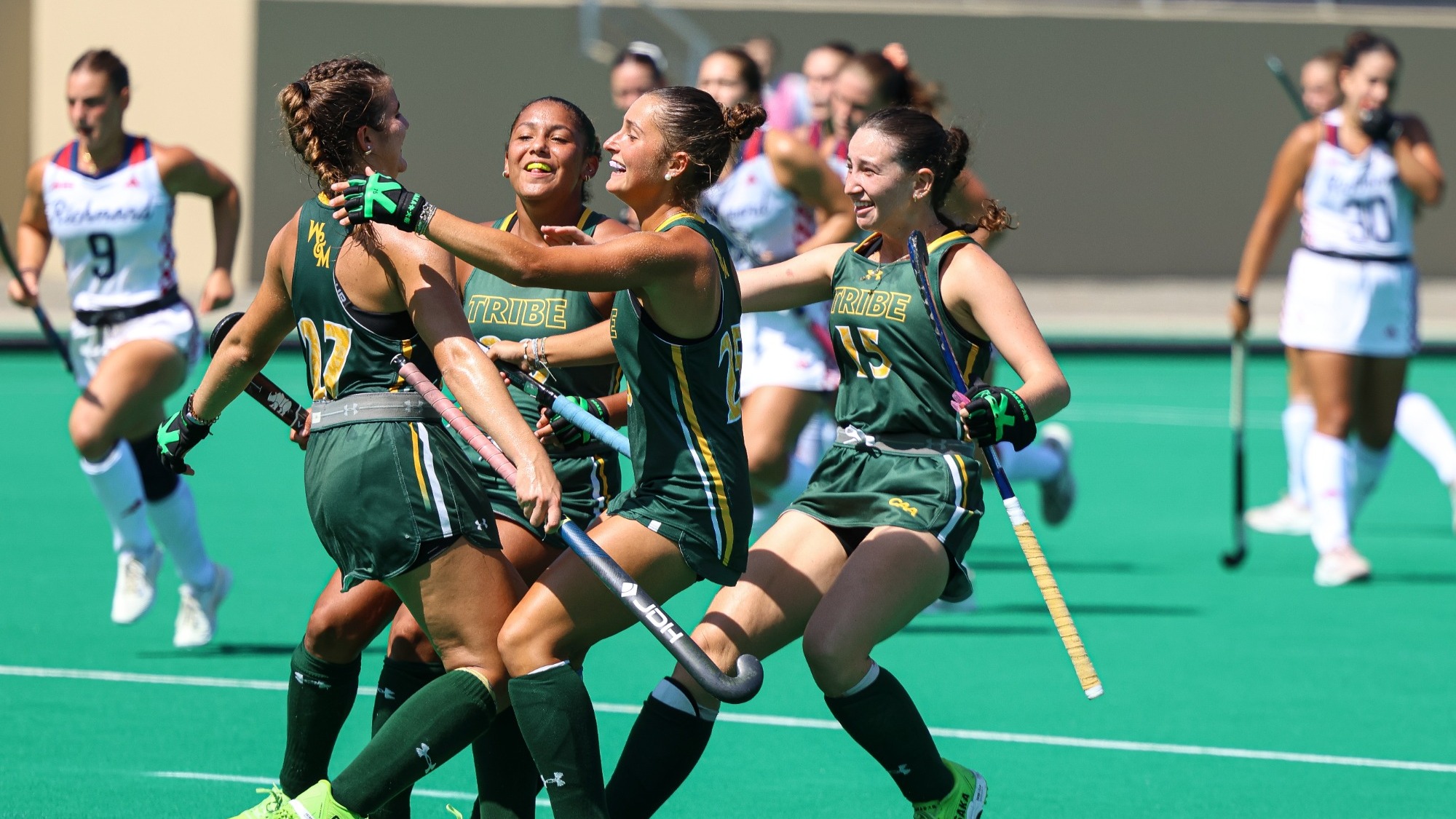 William & Mary celebrates a goal against Richmond on Sep. 20, 2026 at Busch Field.