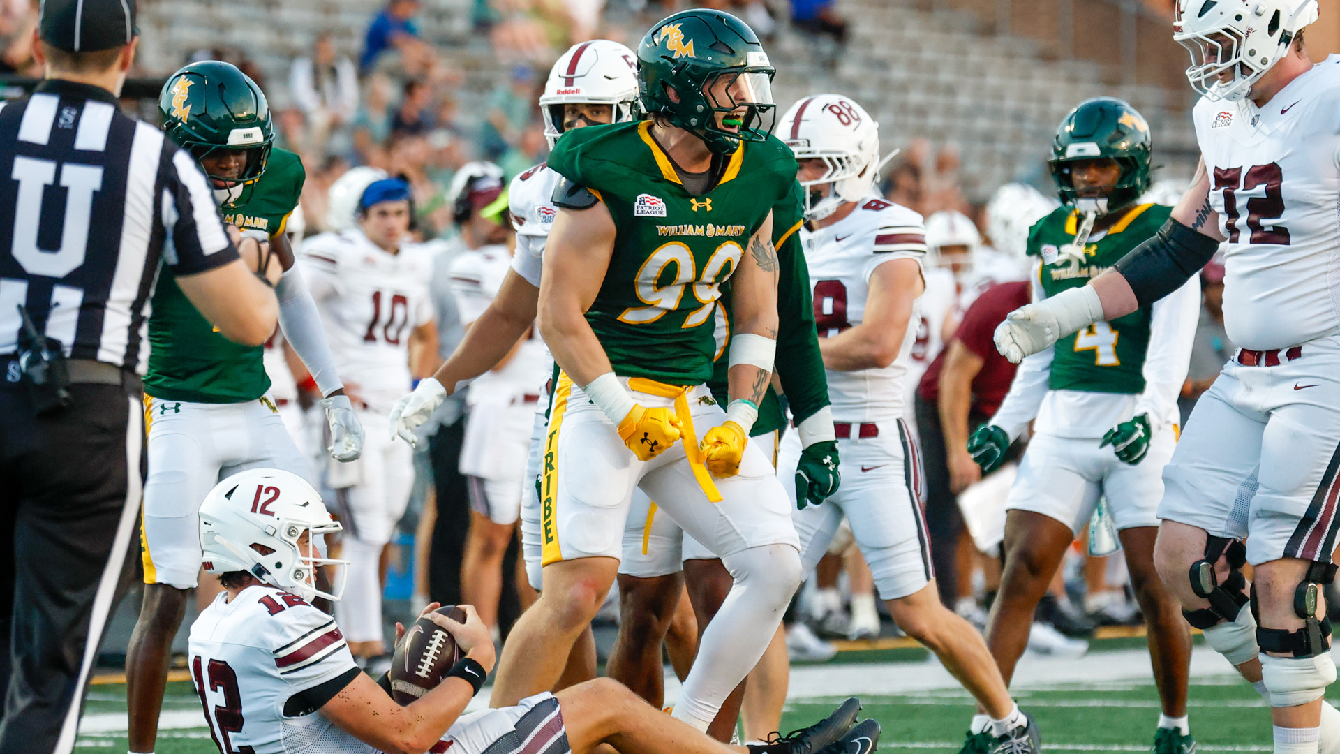 Nathaniel McDonald celebrates a sack at Zable Stadium