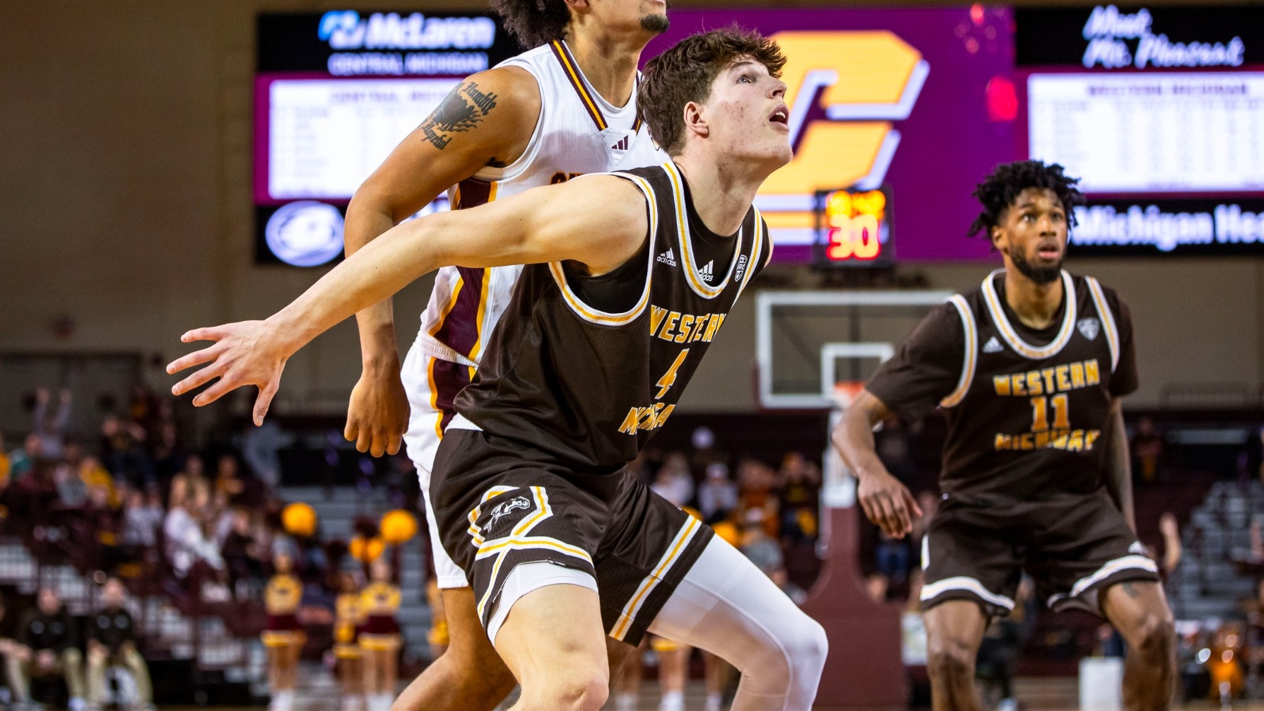Brady Swartz boxes out going for a rebound at CMU