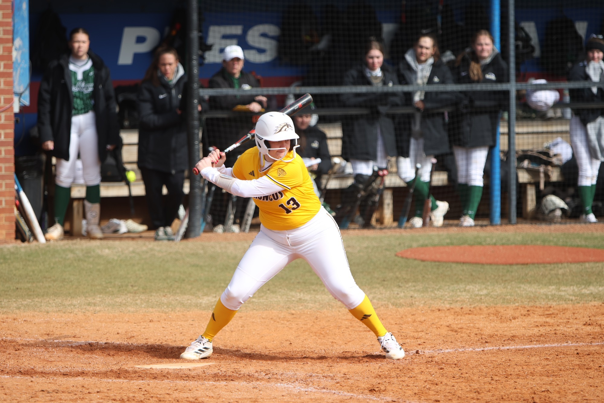 Jadeyn Merrill stands at the plate awaiting a pitch against Le Moyne