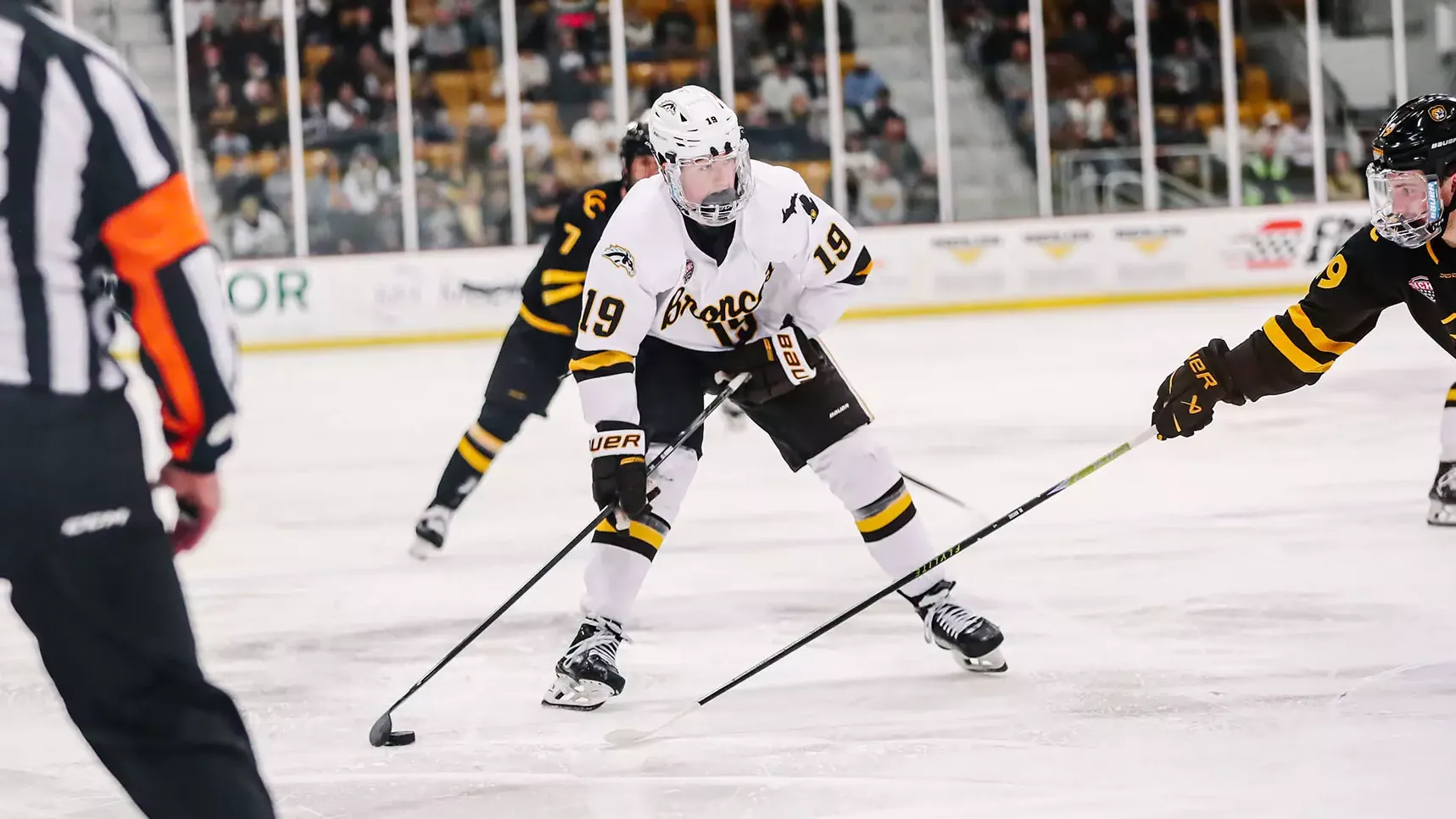 Cowan with the puck