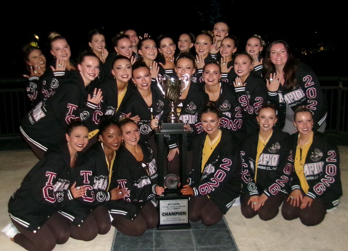 The WMU dance team posses with its trophy after winning the DI Large Jazz National Championship
