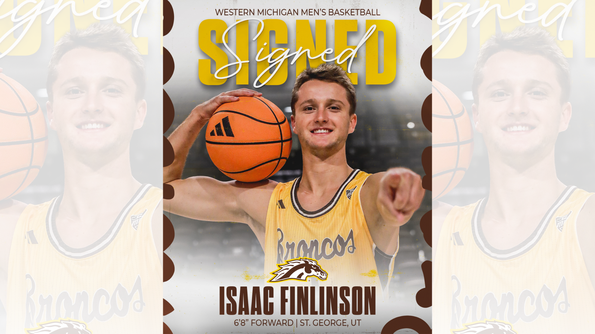 Signed graphic for men's basketball transfer Isaac Finlinson