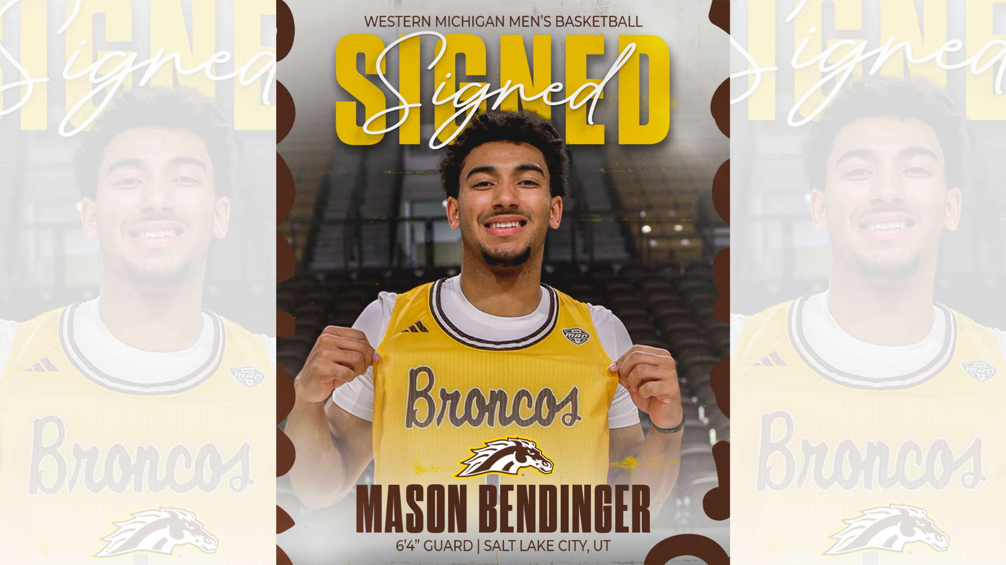 Signed graphic for men's basketball transfer guard Mason Bendinger