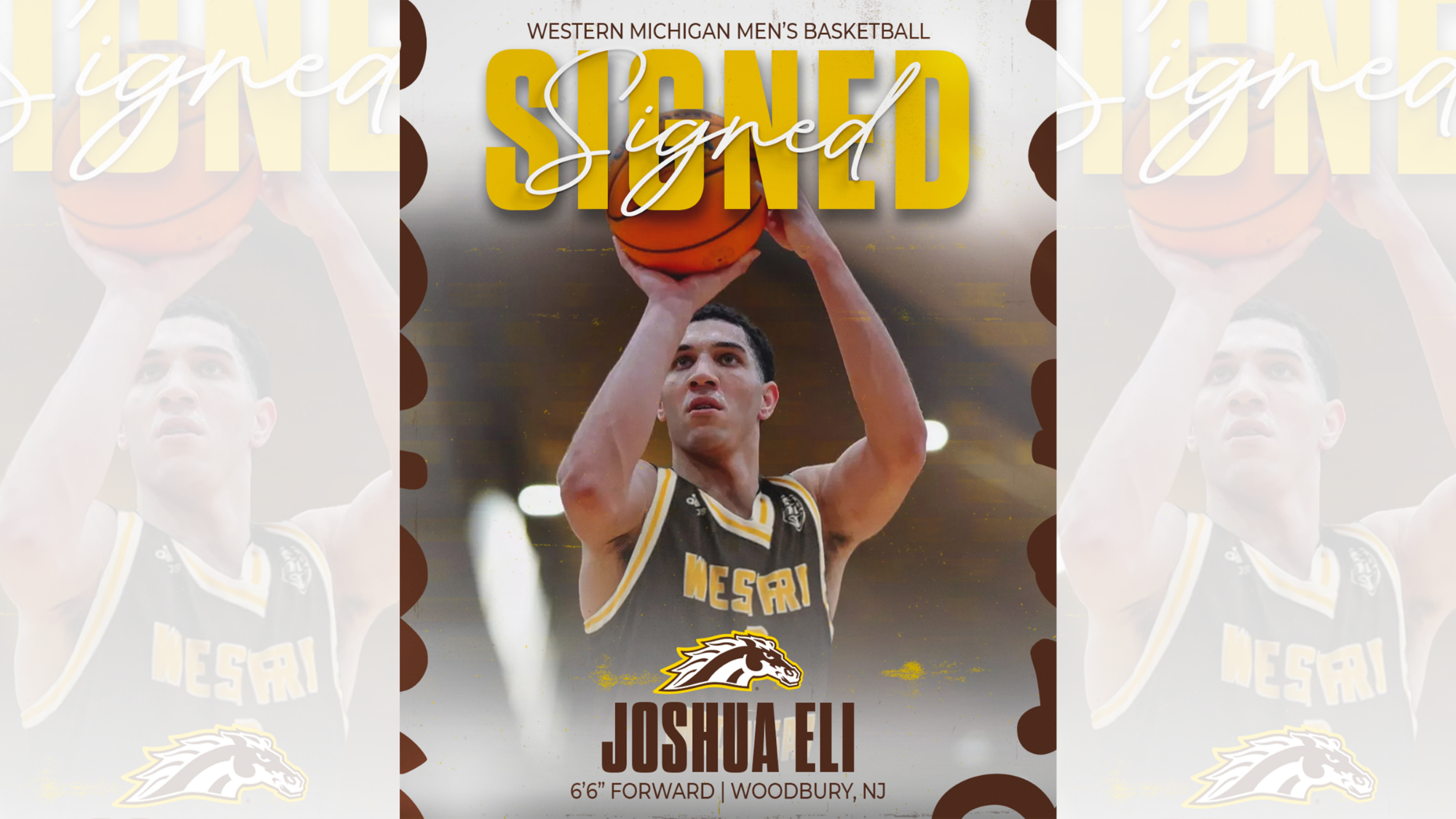 Signed graphic for men's basketball transfer Joshua Eli