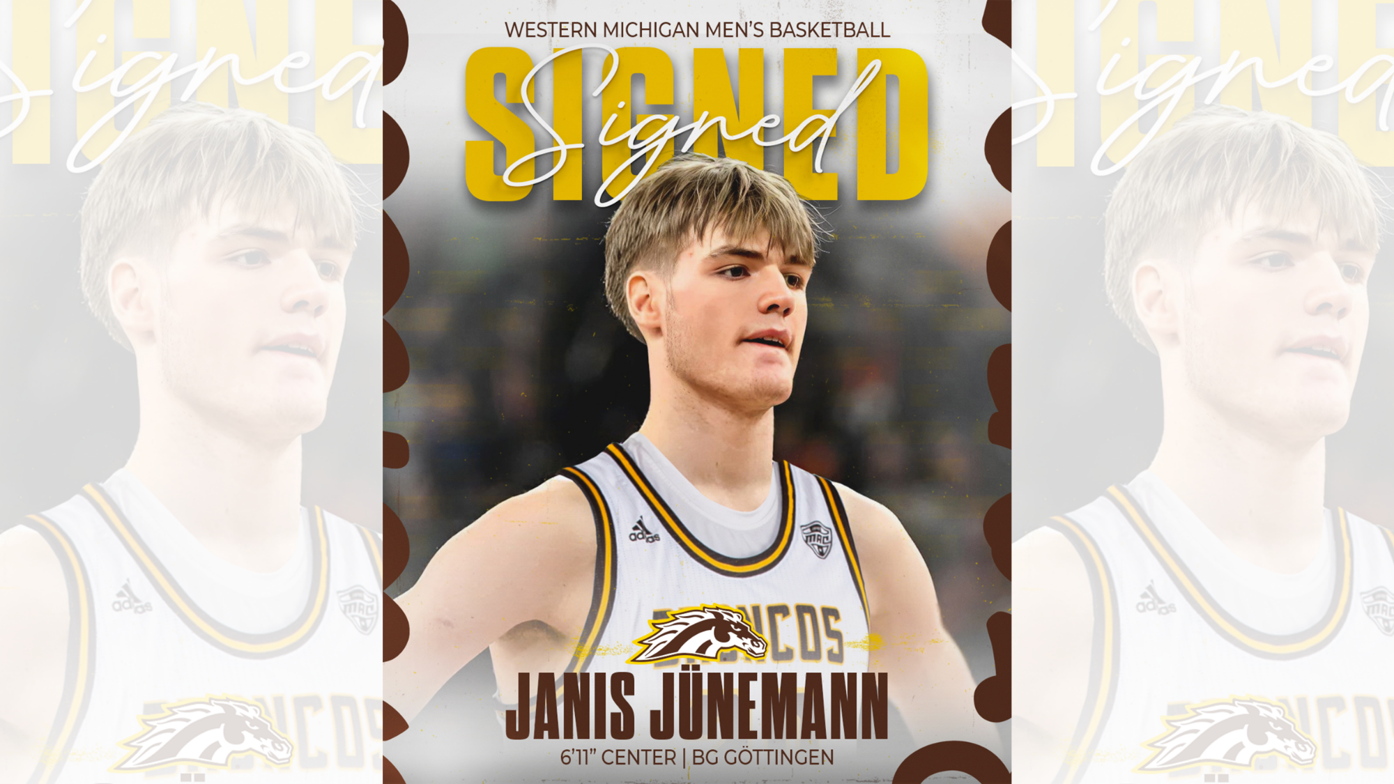 Signed graphic for men's basketball signee Janis Jünemann
