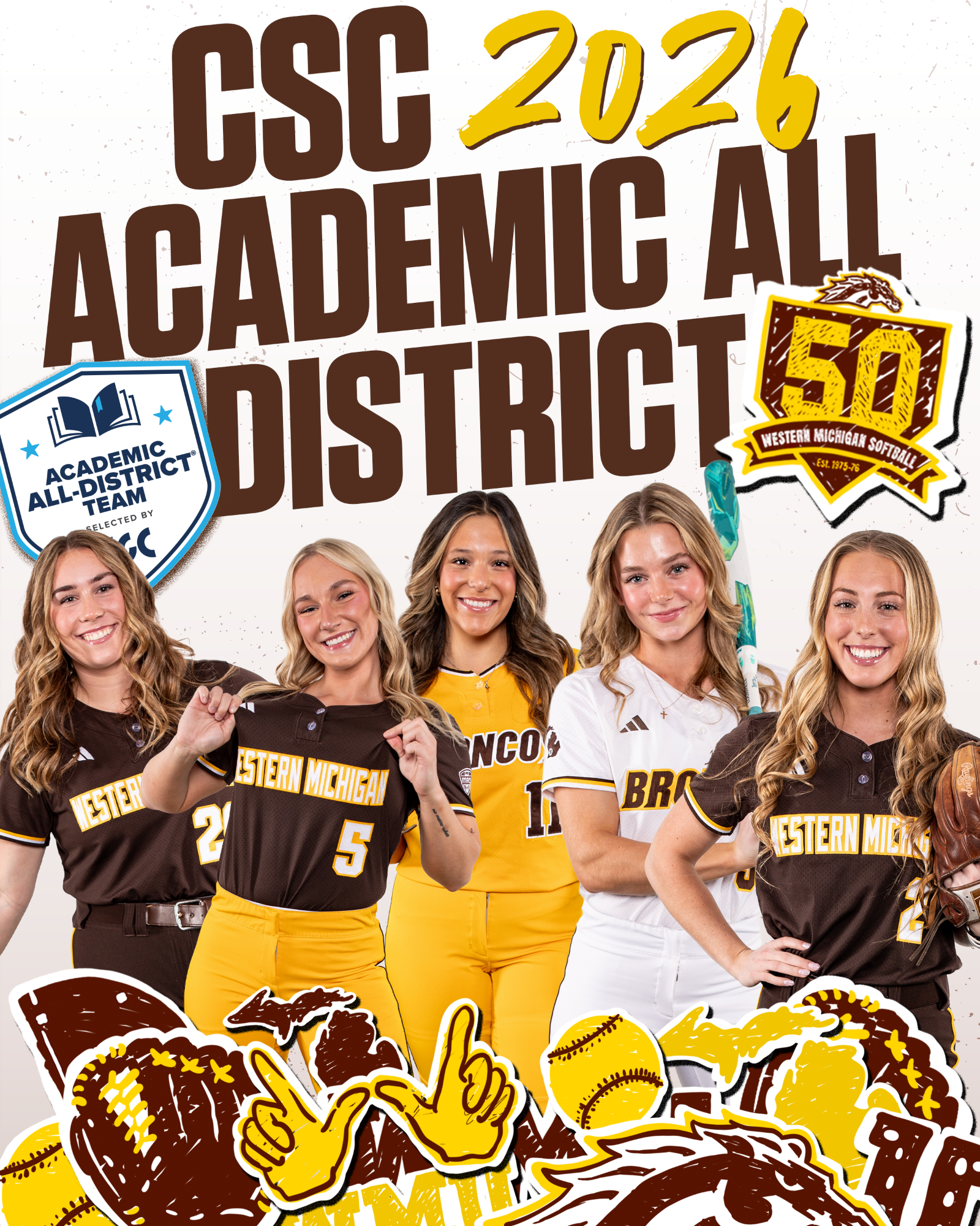 College Sports Communicators 2026 Academic All-District selections for Bronco softball