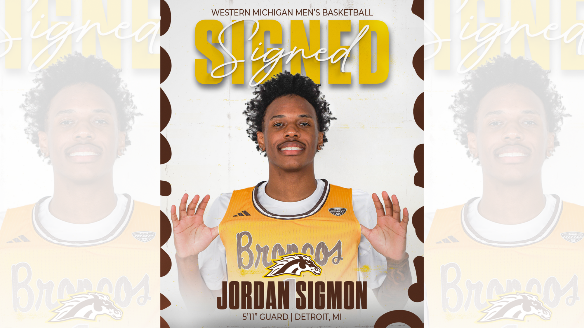 Signed graphic for Jordan Sigmon, the highest-rated high school recruit in WMU men's basketball history