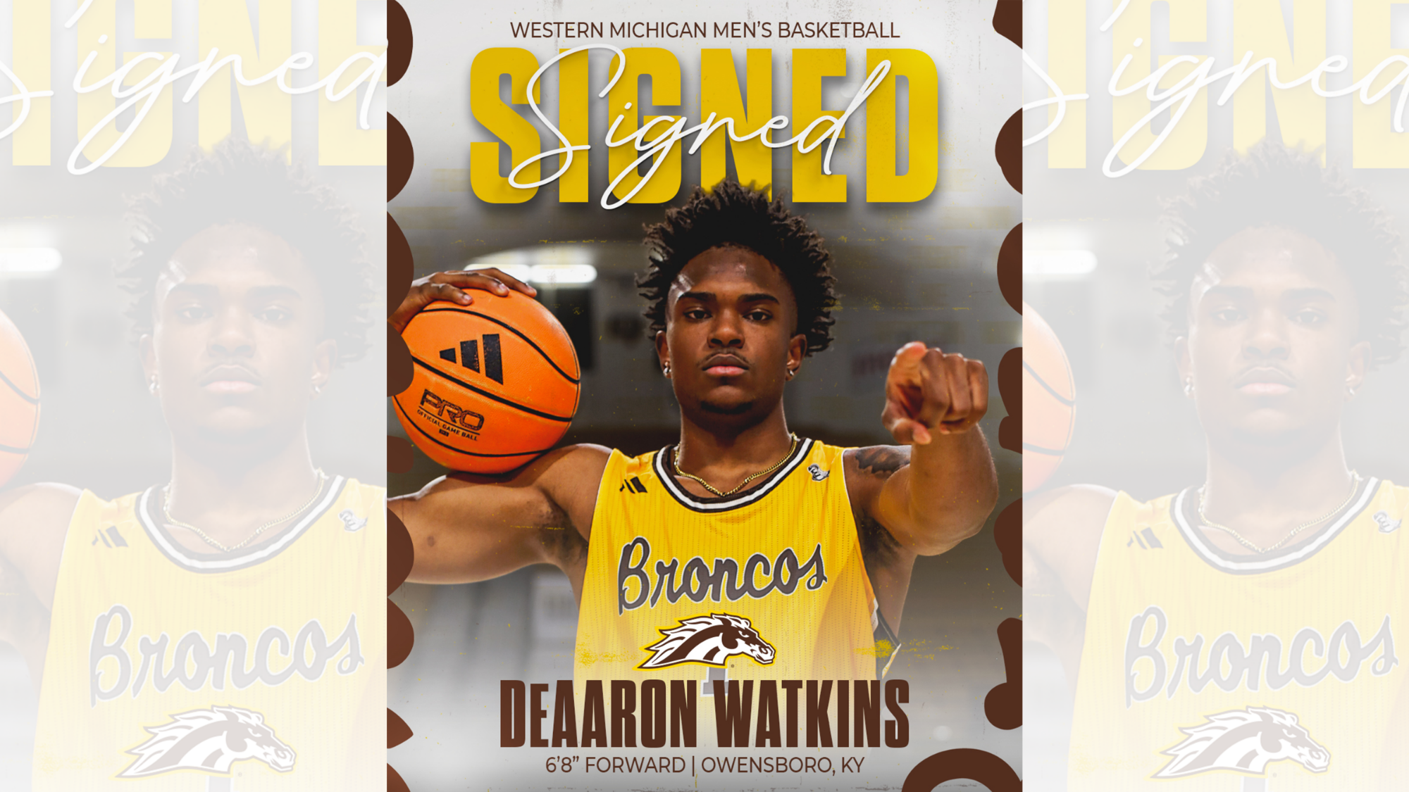 Signed graphic for men's basketball signee DeAaron Watkins